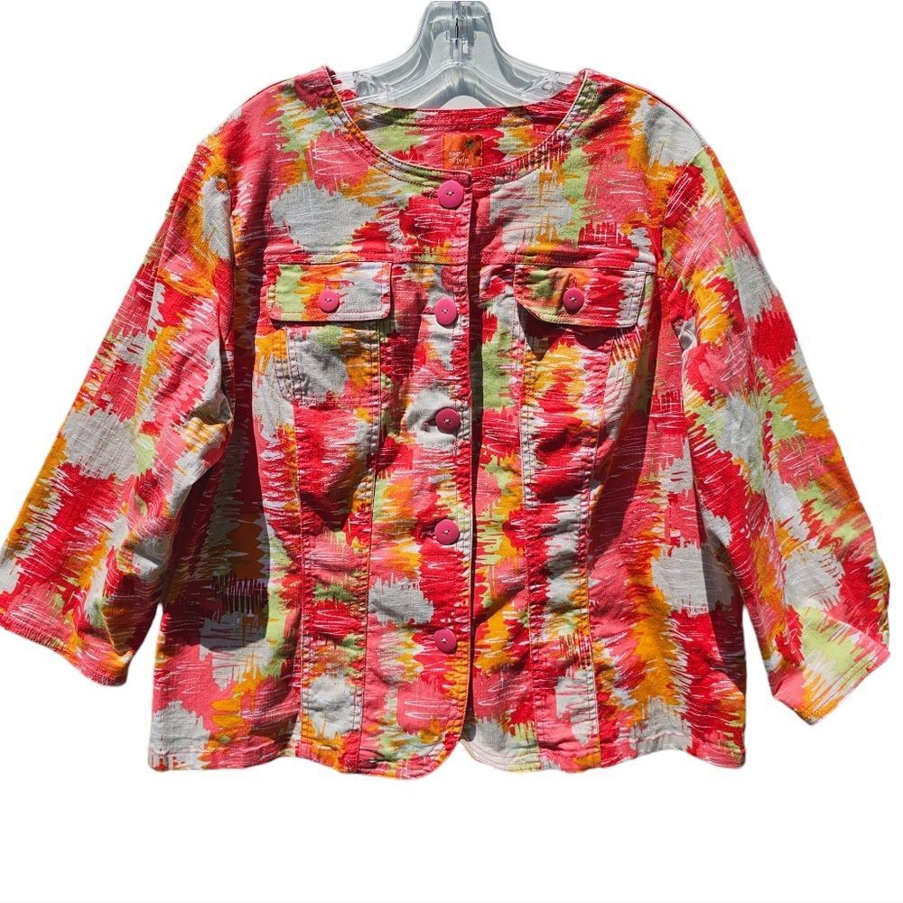 Hearts of Palm Woman -972 ‎ 3/4 Sleeve Multicolor Buttoned Jacket  Size 16W
